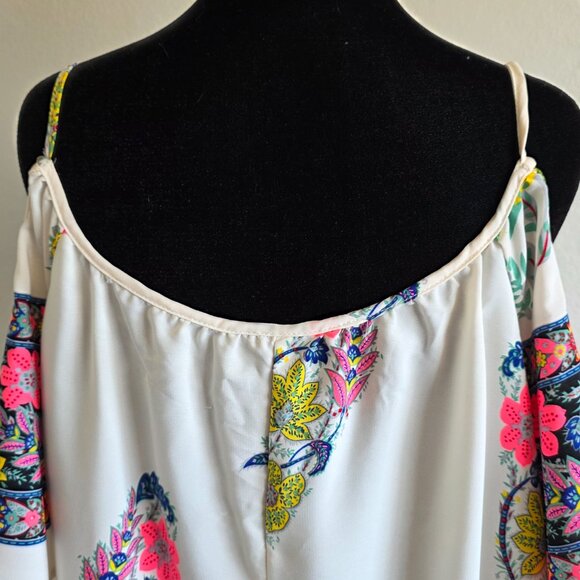 NEW Moon Collection Blouse Top Cold Shoulder Semi Sheer Artsy Floral Size XL - Picture 7 of 11